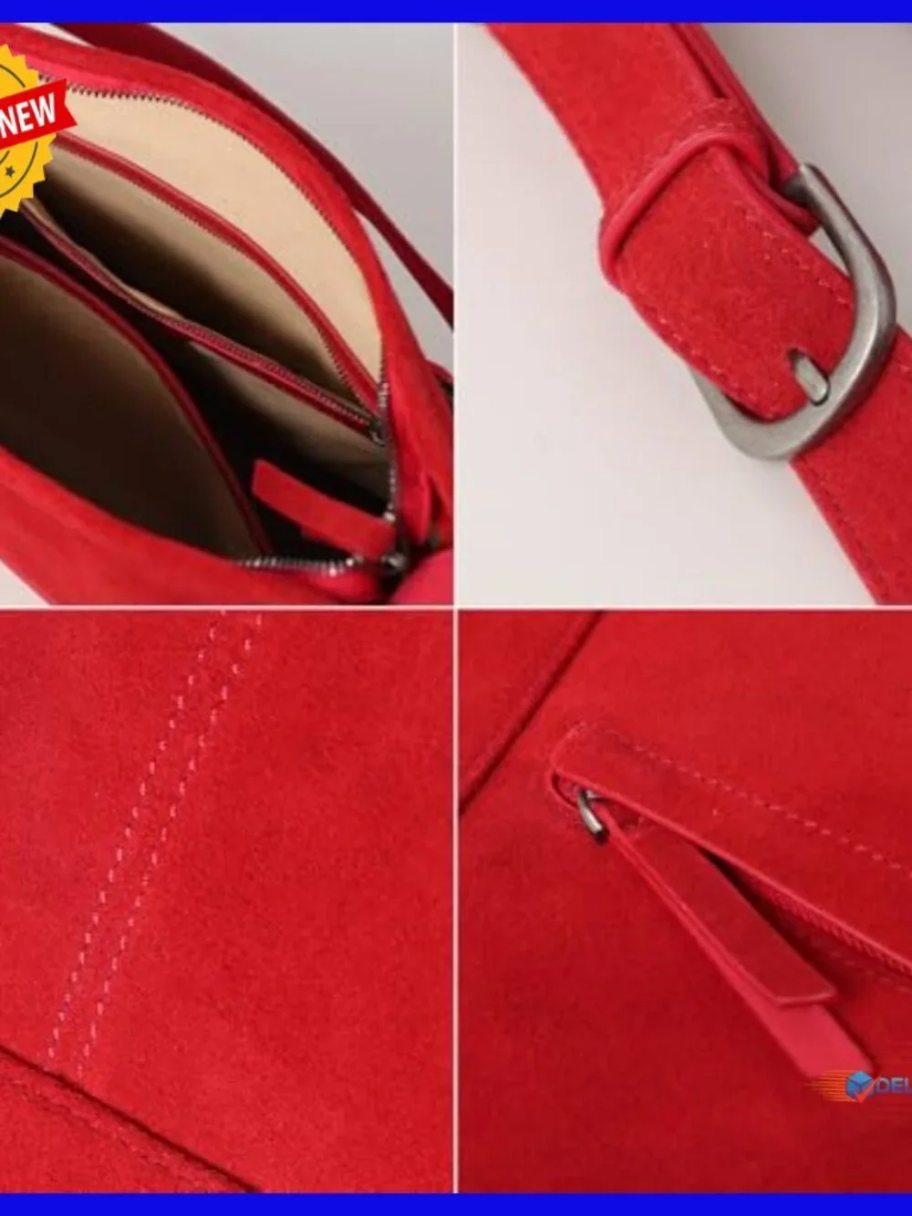 Genuine Suede Leather Hobo Tote with Adjustable Crossbody Strap and Zip Top